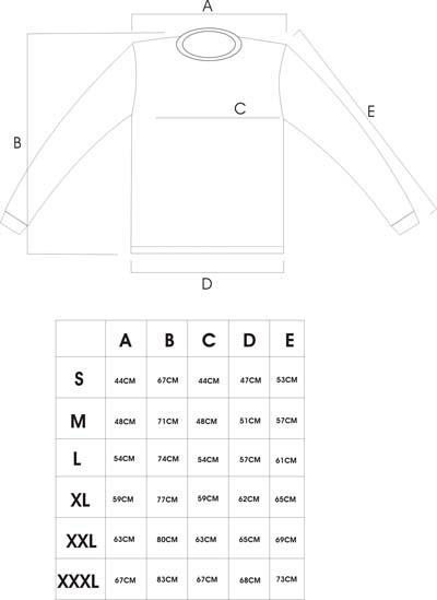 防刃ロングTシャツ サイズ表
