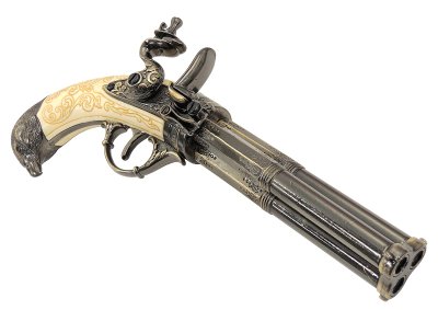 画像3: DENIX デニックス 5306 フリントロック 3バレル ゴールド レプリカ 銃