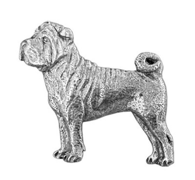 画像1: ピンバッジ シャー ペイ 458A Shar Pei 沙皮狗 犬 ピンズ バッチ スズ シルバー ピューター ブローチ バッジ バッヂ【ゆうパケット発送可】