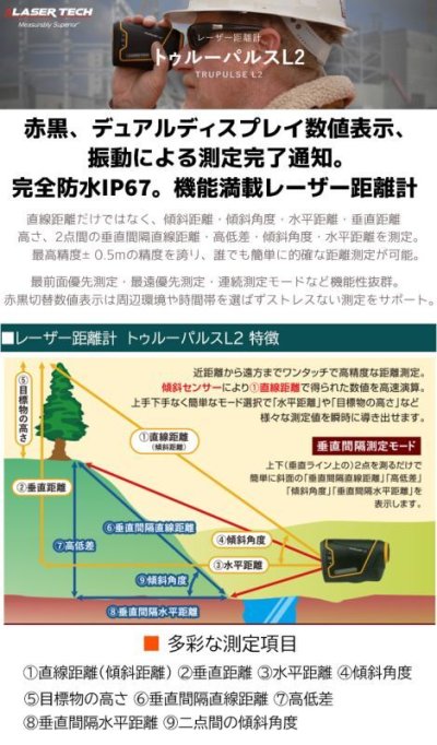 画像2: レーザー距離計 トゥルーパルスL2 TRUPULSE L2 防水 IP67 望遠倍率5倍 軽量 完全防水