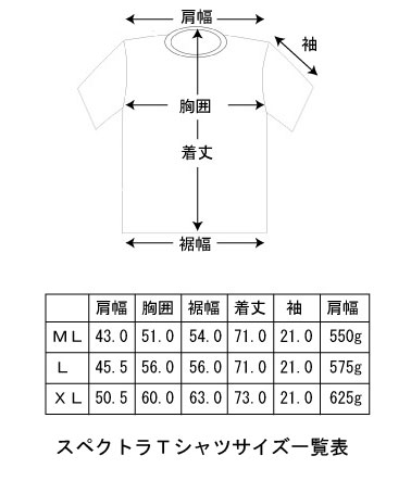 防刃Tシャツ　サイズ表