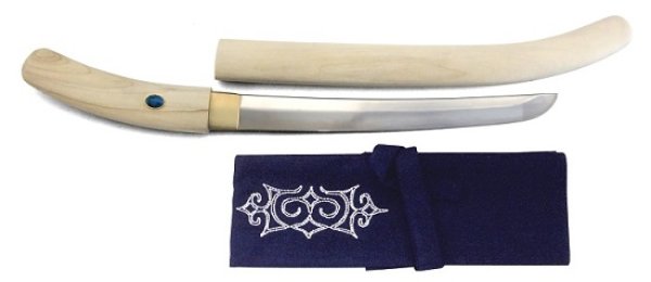 画像1: 尾形刀剣 AN-21 蝦夷刀(アイヌ刀) 白鞘 トルコ石飾り (1)