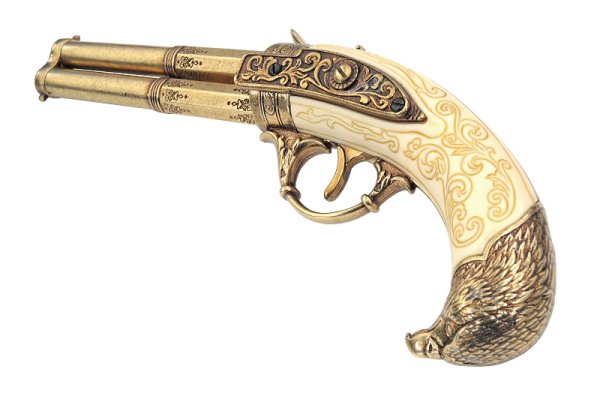 画像4: DENIX デニックス 1305 フリントロック 2バレル ゴールド レプリカ 銃 (4)