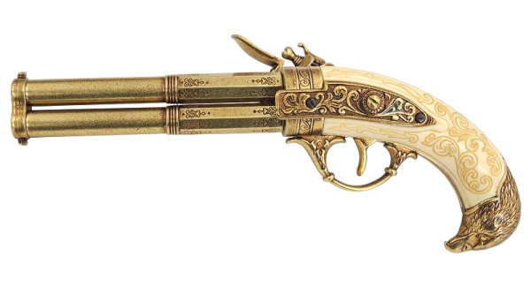 画像2: DENIX デニックス 1305 フリントロック 2バレル ゴールド レプリカ 銃 (2)