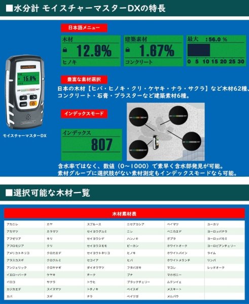 画像3: Laserliner 水分計 モイスチャーマスターDX 計測 水分 乾き 湿り 含水率 木材 建築素材 (3)